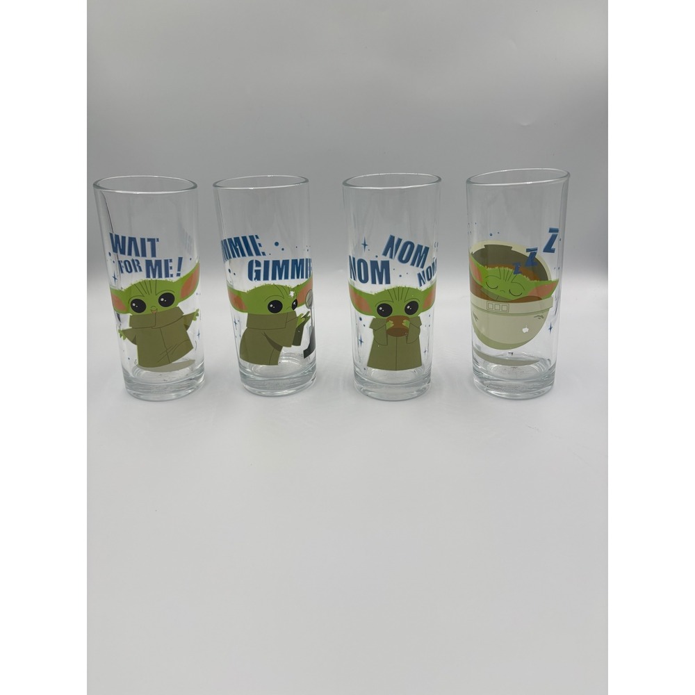Star Wars The Mandalorian Grogu Baby Yoda Drinking Glass Set of 4 Highball Clear